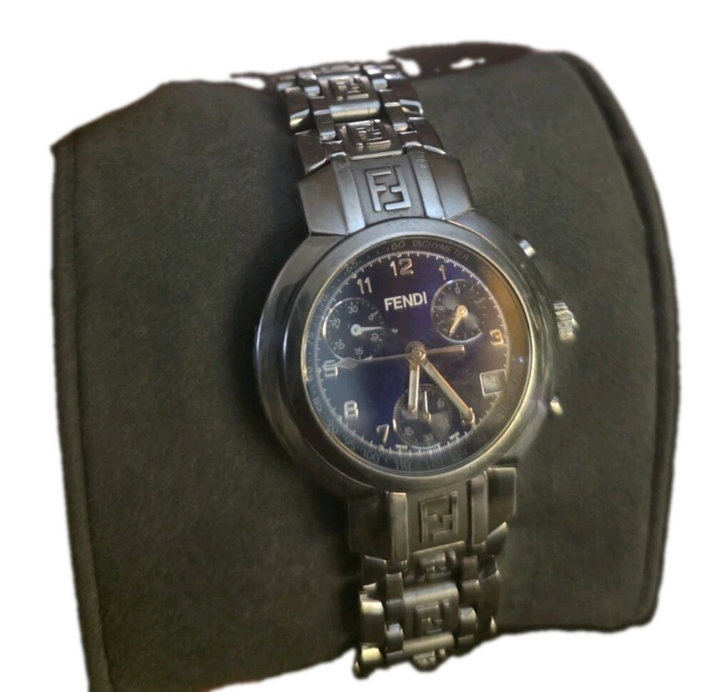 Authentic Fendi Orologi 4500L Chronograph Watch Blue Dial Box Set NEW Battery